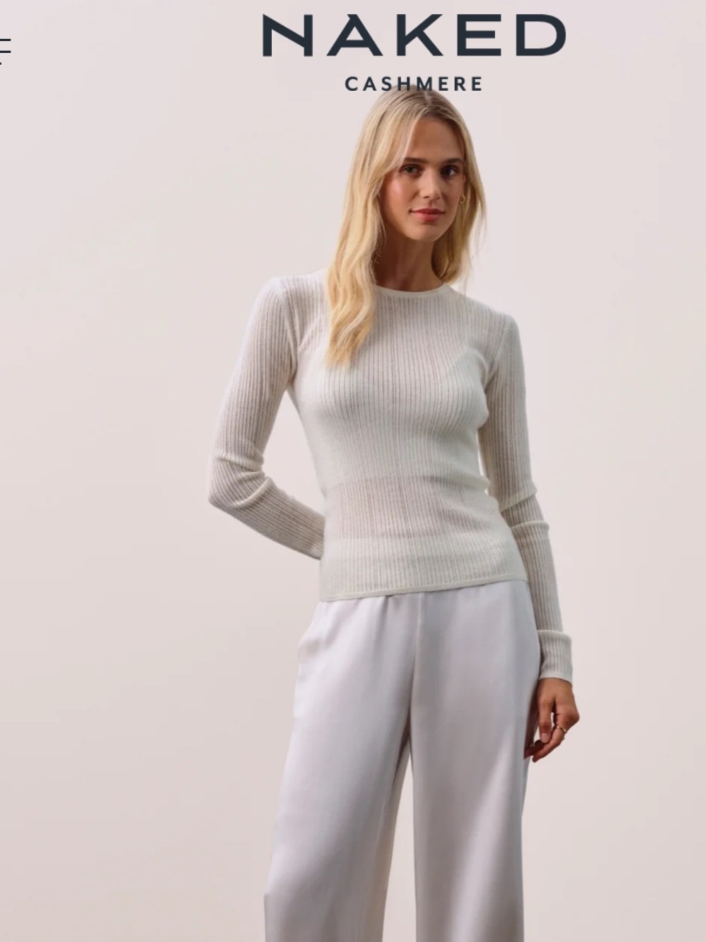 NAKED Cashmere Mable Trellis Lightweight Ribbed Crewneck Sweater - Cream Med